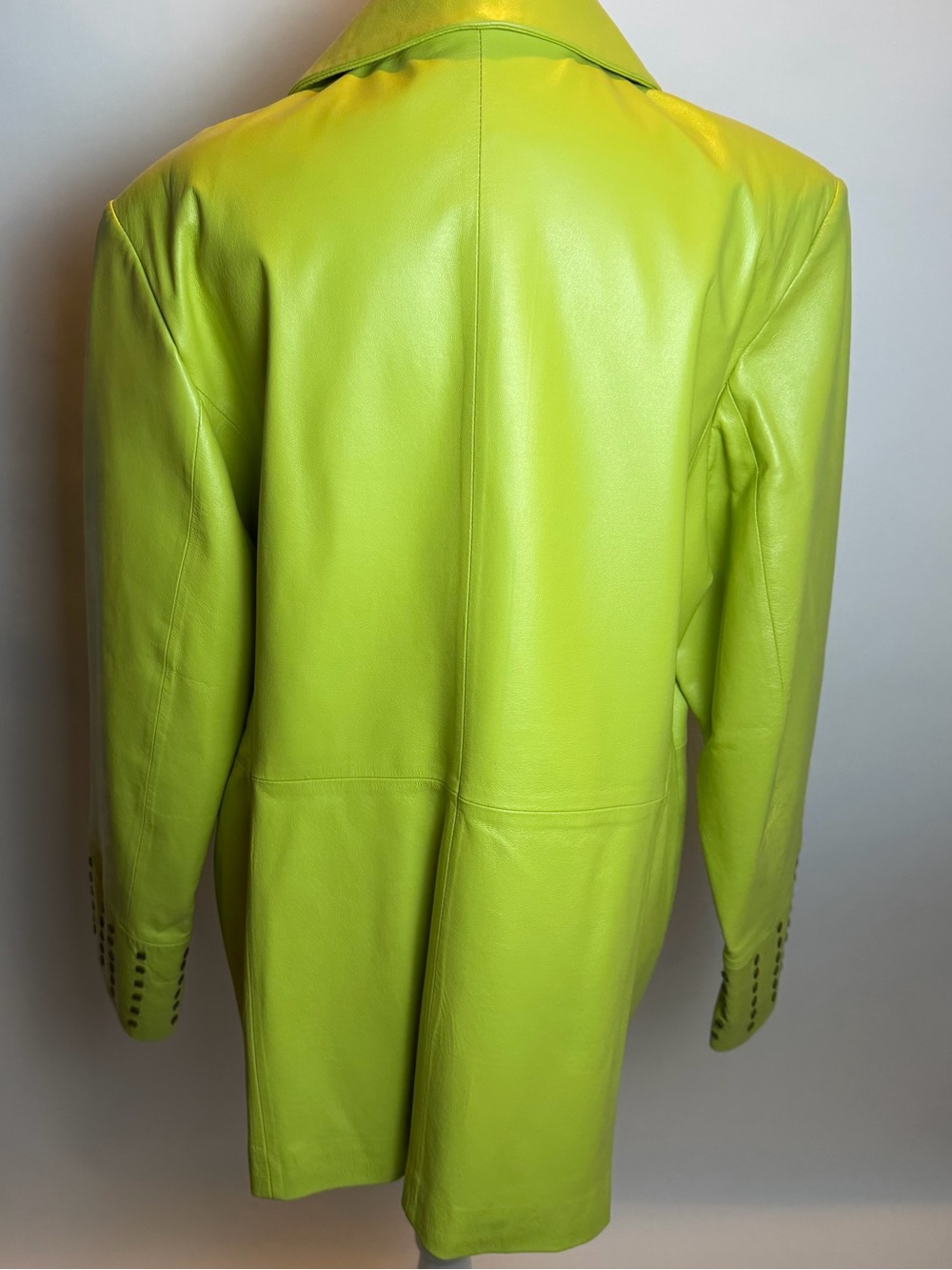 Terry Lewis Vintage Y2K Chartreuse Leather Blazer with Stud Trim - Picture 3 of 10